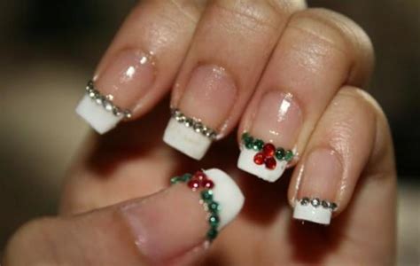 easy   christmas nail art design christmas french manicure  rhinestone nail
