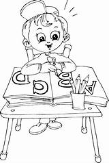 Coloring Desk Sitting Schoolboy Pages School Kids Printable Boy Gif Visit Book sketch template