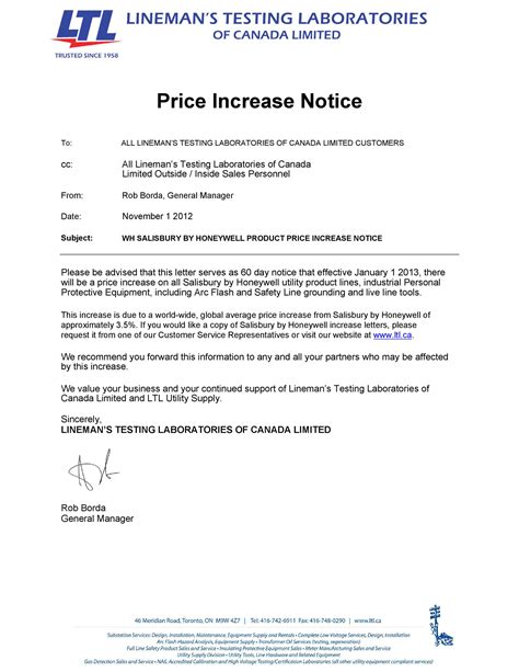 short sample letter  inform customers  price increase rilocv