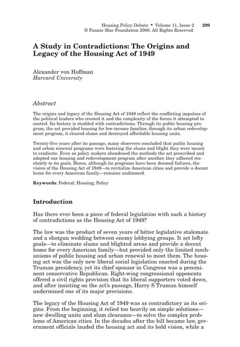 study  contradictions  origins  legacy   housing