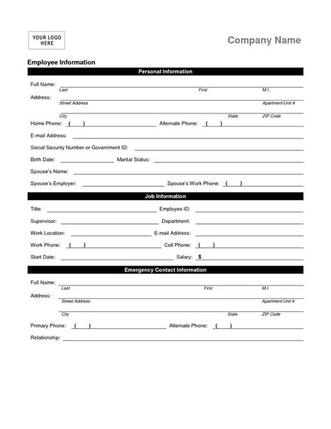 employee contact form template   employment form job