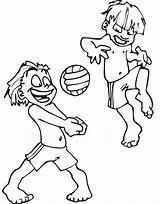 Volleyball Beach Coloring Pages Kids Clipart Printable Playing Ball Children Clip Colouring Cliparts Play Painting Library Cartoon Summer sketch template