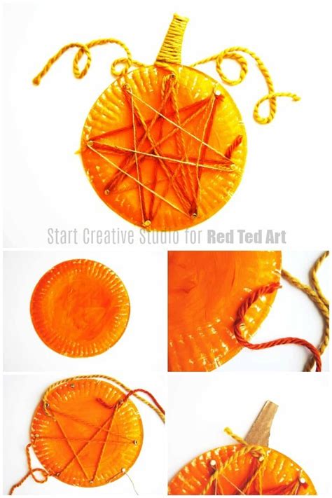 string art paper plate pumpkin craft red ted art make crafting with