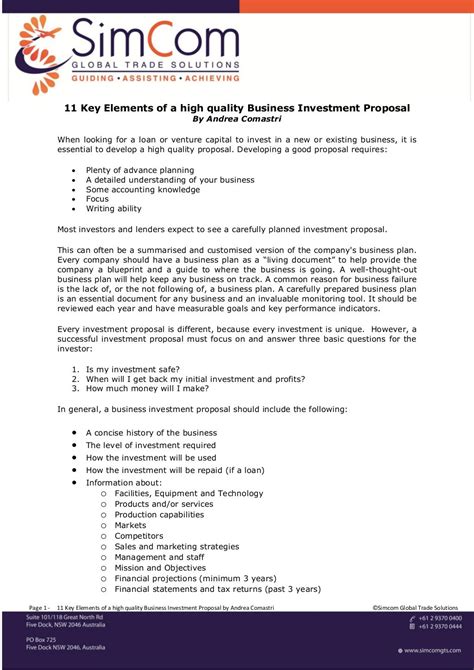 key elements   high quality business investment proposal