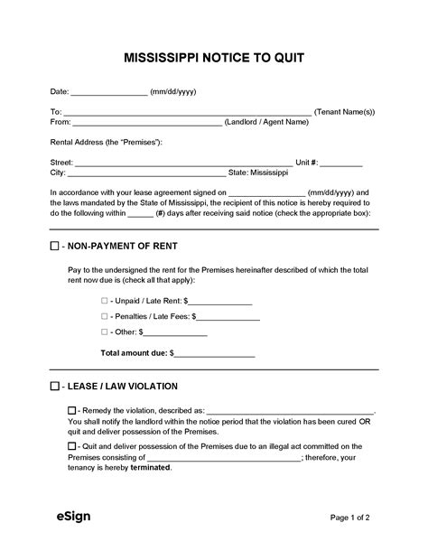 mississippi eviction notice templates   word
