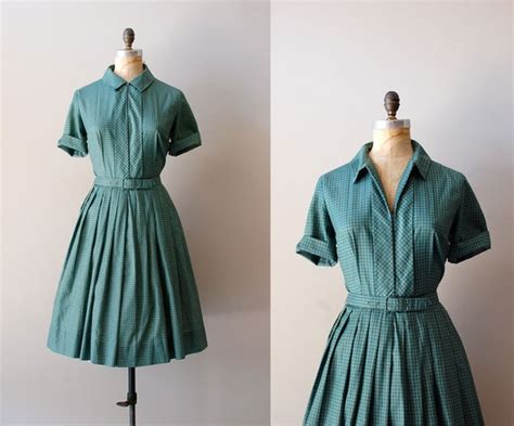 1950s Dress 50s Shirtwaist Dress Wilton Plaid Dress