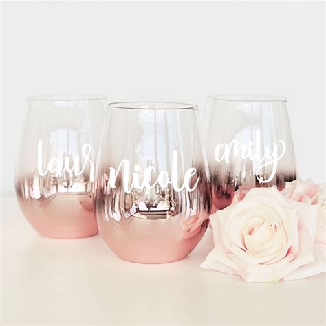 Personalized Stemless Wine Glass Rose Gold Famous Favors