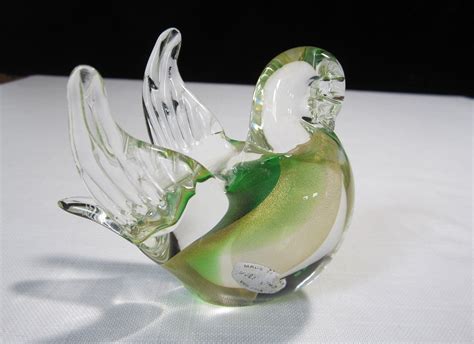 Reserved For Yichieh Murano Art Glass Bird Figurine Green