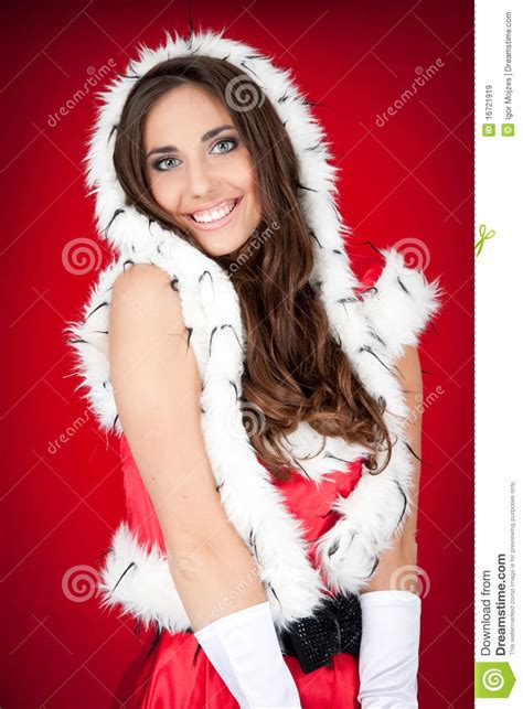 brunette woman in santa costume stock image image of attractive