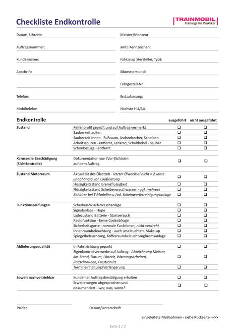 checkliste endkontrolle checklisten werkstattwissen trainmobil