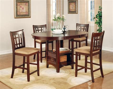 oval warm brown storage counter high table  chairs