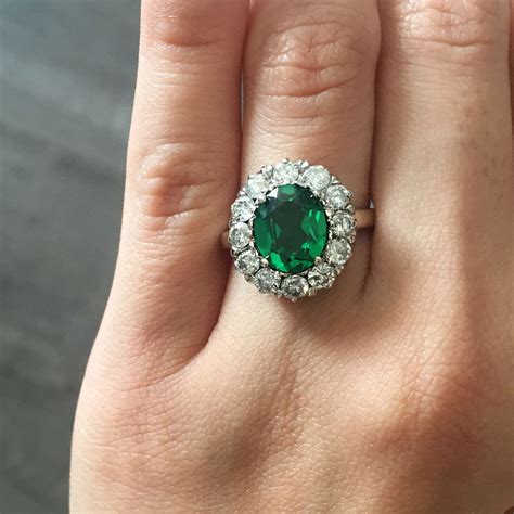 white gold ctw diamond green stone ring