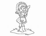Girl Little Coloring Kitten Coloringcrew Cats sketch template