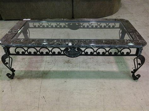 Glass Top Coffee Table With Wrought Iron Legs • Display Cabinet