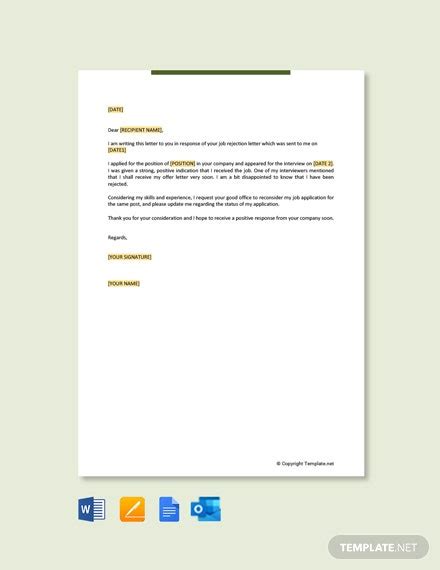appeal letter  job rejection template google docs word