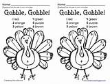 Turkey Color Coloring Number Thanksgiving Pages Kindergarten Sheets Kids Activity Gobble Freebie Printable Paint Worksheets Words Say Activities Getcolorings Kinder sketch template