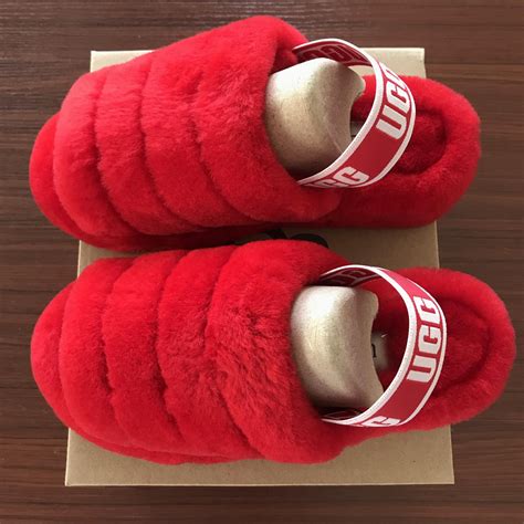 Deep Red Size Us9 Eur40 Copy Women Furry Slippers Australia Fluff Yeah