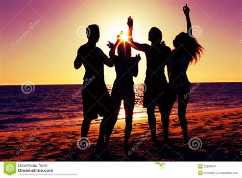 People Having Party At Beach With Drinks Stock Image