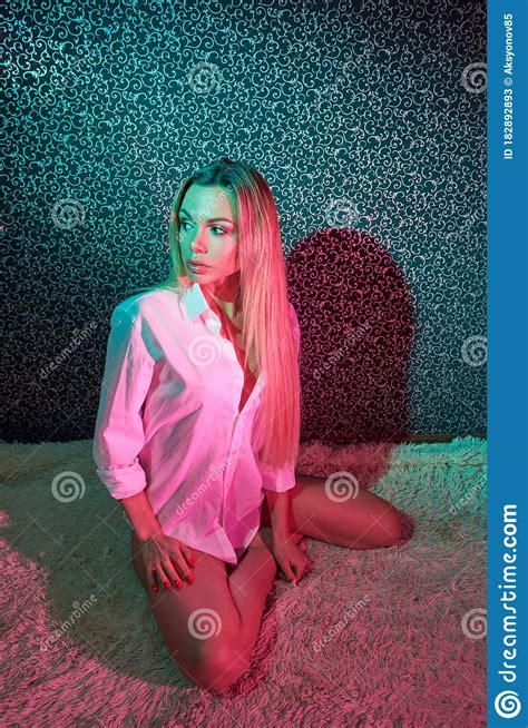 Blonde With A Long Hair Posing Indoors Stock Image Image Of Girl