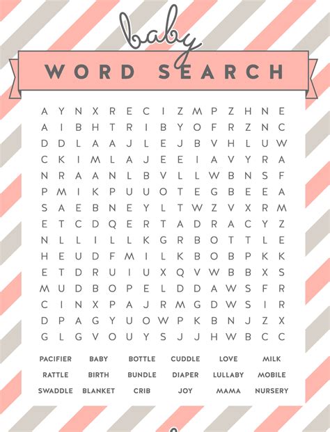 baby shower word search printable printable word searches