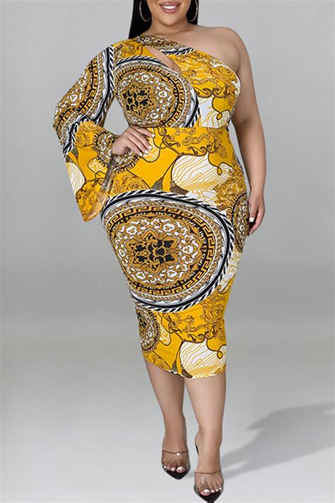 gold fashion sexy plus size print hollowed out backless oblique collar