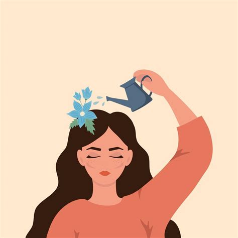 A Girl Watering Flowers On Her Head Vector Illustration 14530265