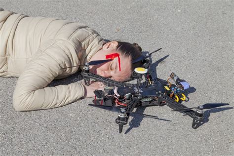 drone quadcopter accident scene  city stock image image  park pain