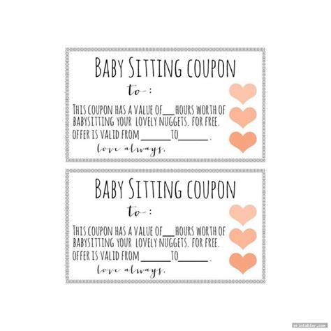 babysitting voucher printable   printablercom babysitting