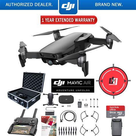 dji mavic air onyx black drone combo  remote controller extended fly bundle  hard case