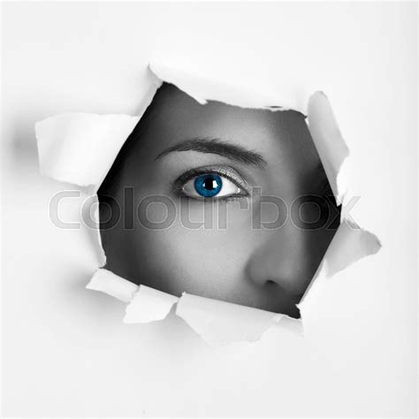beautiful female blue eye looking stock image colourbox