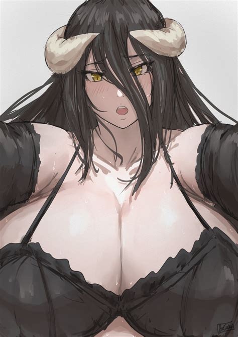 rule 34 1girls albedo overlord batako big breasts black bra black