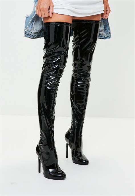 missguided black vinyl thigh high boots lyst