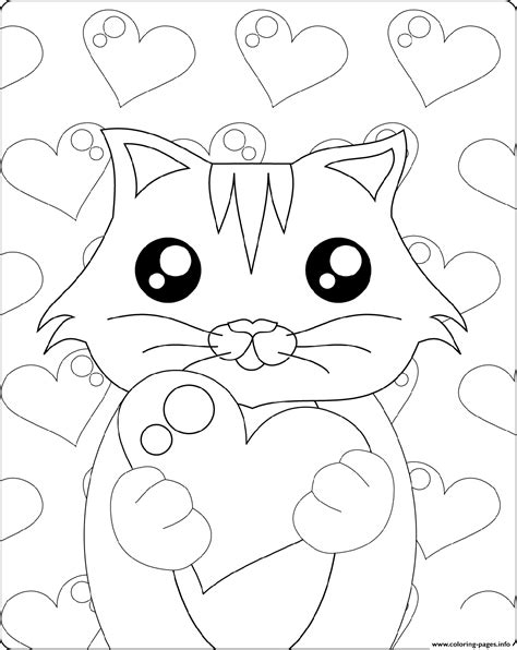 cute kitten  heart st valentines coloring page printable