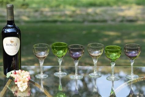 vintage wine glasses set of 6 multi colored ~ twisted stem ~ after