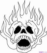 Skull Skulls Draw Fire Coloring Drawing Pages Flames Drawings Cool Graffiti Step Cartoon Evil Print Flame Flaming Color Clipart Heart sketch template
