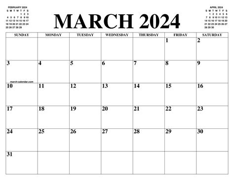 march  calendar   month  printable march calendar