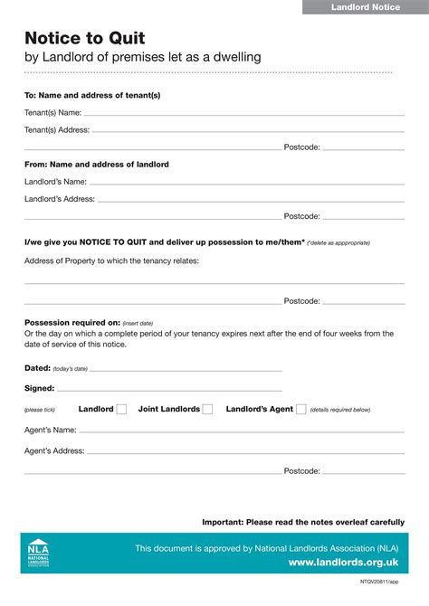 printable notice  quit form printable templates