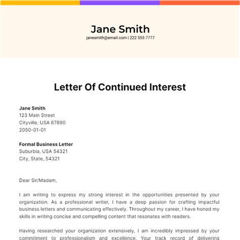 letter  continued interest template edit