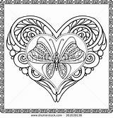 Coloring Butterfly Heart Pages Adult Children Book Outline Sheets Older Vector Shutterstock Valentine Drawing Colouring Zentangle Books Color Drawings Mandala sketch template