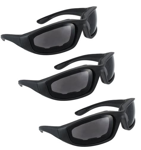 3 Pair Motorcycle Riding Sunglasses Smoke Black Lens Padded Comfortable