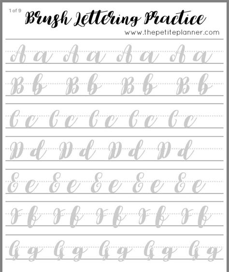 thepetiteplannercom calligraphy brush strokes guide practice sheet