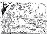 Animals Coloring African Pages Safari Animal Printable Zoo Color Clipart Print Colouring Big Kids Sheets Savanna Elephant Adult Giraffe Ages sketch template