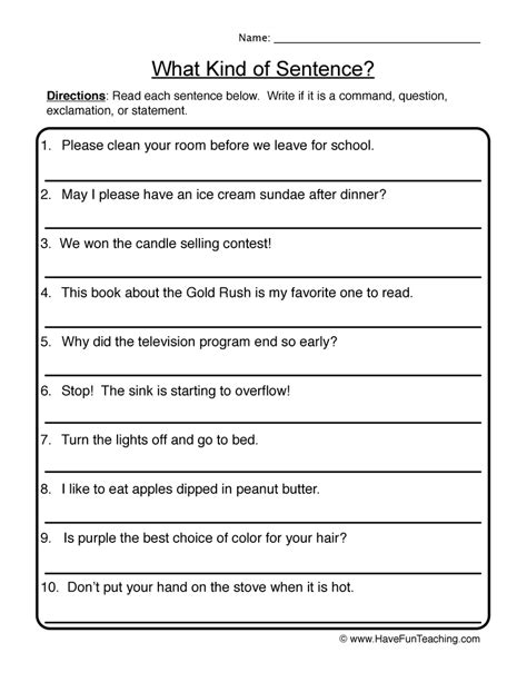 kind  sentence worksheet  fun teaching