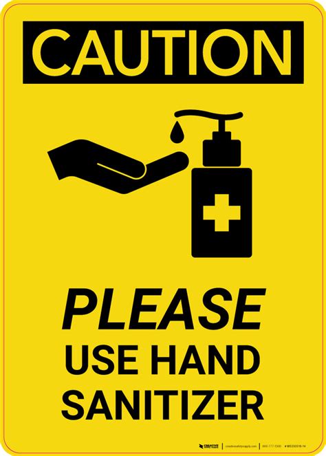 caution   hand sanitizer  icon portrait wall sign