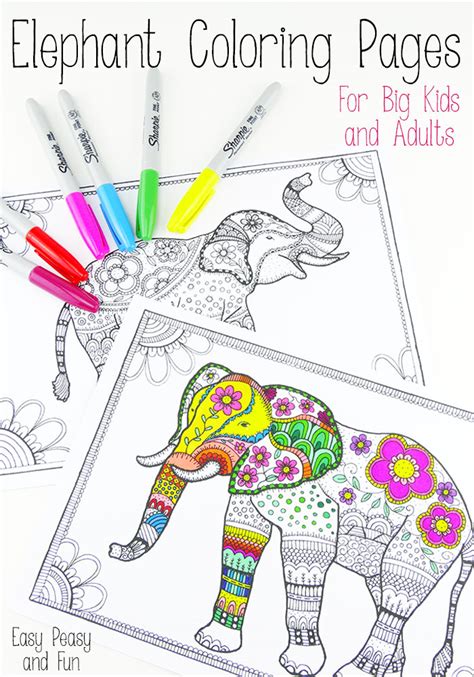 printable elephant coloring pages  adults red ted arts blog