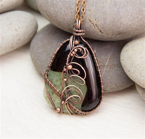 wire wrapped pendant natural stone copper jewelry  jewelryfloren