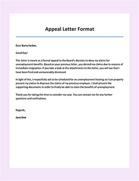 appeal letter template  unemployment onvacationswallcom