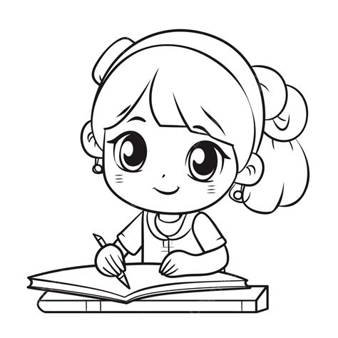 girl writing   pencil coloring page outline sketch drawing