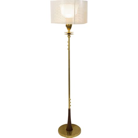 mid century modern brass floor lamp  perforated shade modernism