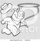 Lasso Rodeo Running Pig Outlined Coloring Clipart Vector Cartoon Swinging Bear Cory Thoman sketch template